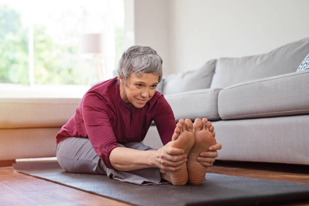 Person doing gentle yoga stretches at home